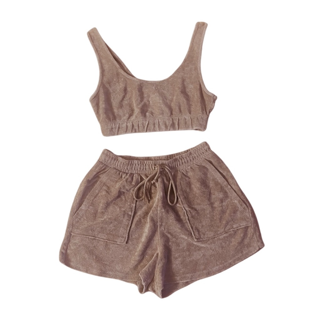 Zara Women's High Waist Shorts and Top Set - Tan